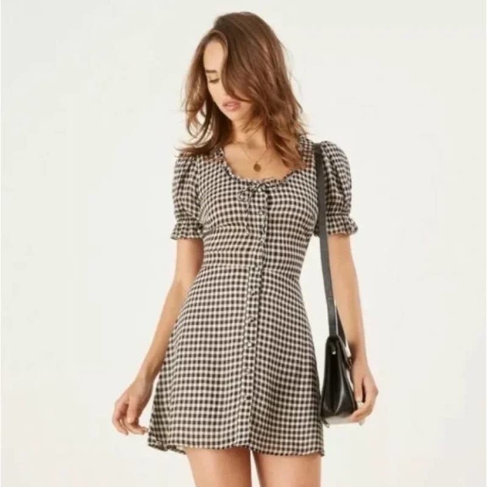Reformation gingham checkered babydoll black white lightweight mini dress 6